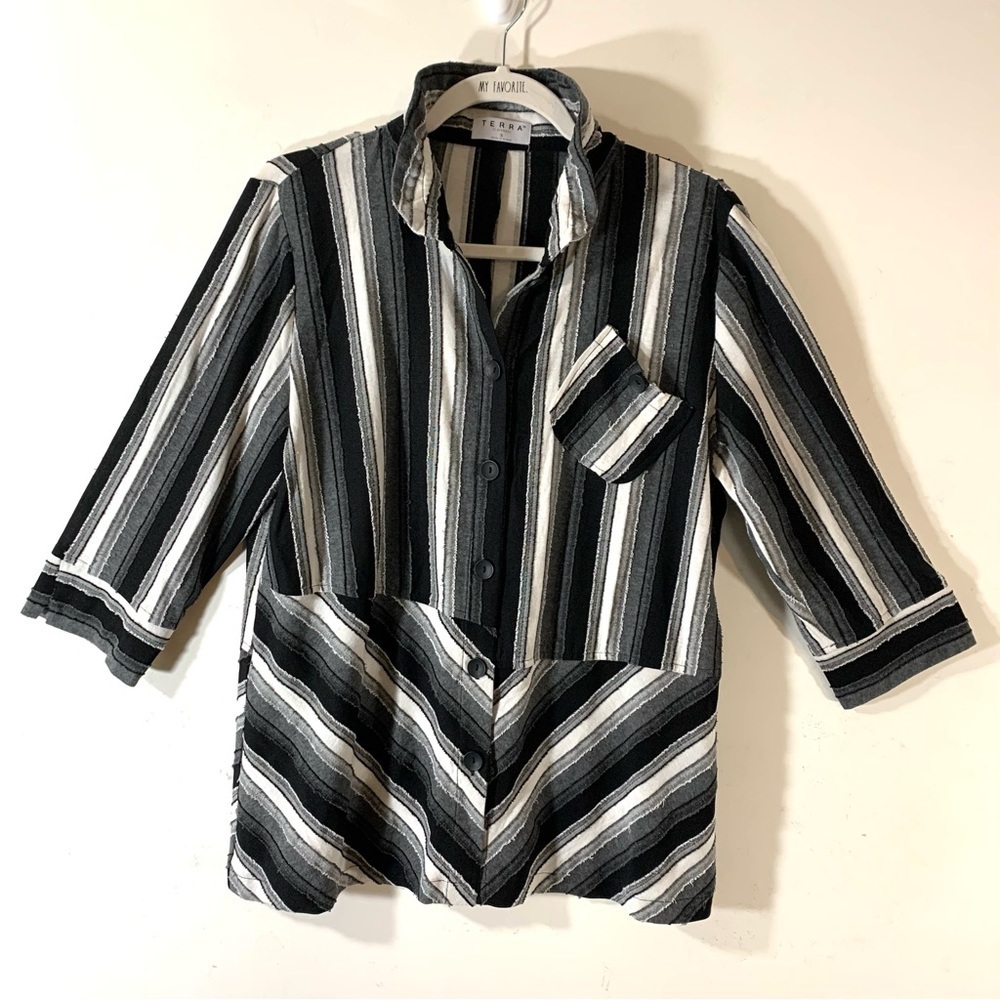 Terra Mixed Stripe Button Front Tunic Lagenlook 2/$35